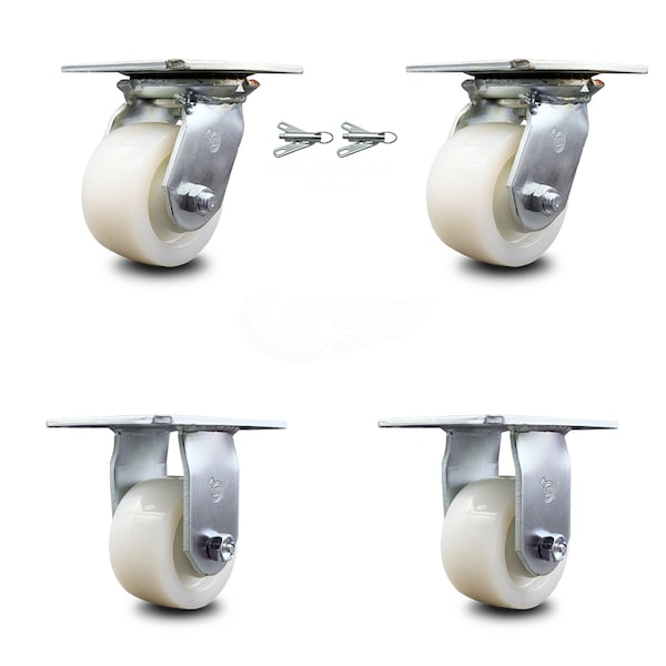 4 Inch Nylon Caster Set with Ball Bearing 2 Swivel Lock and 2 Rigid SCC